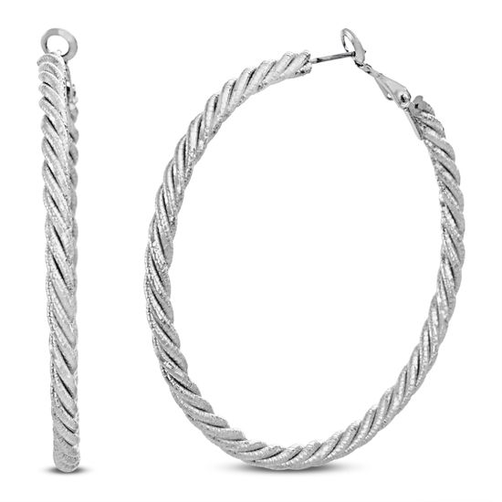 Picture of STEVE MADDEN Silver-Tone Twisted Design Hoop Earrings For Women