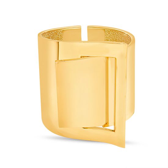 Picture of Steve Madden Gold-Tone Wide Metal Buckle Statement Bangle