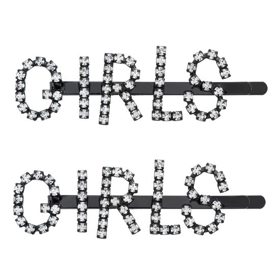 Imagen de Steve Madden Women's "GIRLS" Rhinestone Design Black-Tone Hair Pin Set