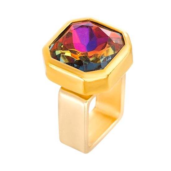 Picture of Steve Madden Yellow Gold Tone Multicolor Large Square Rhinestone Statement Ring for Women