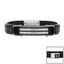 Picture of Two Tone Black Stainless Steel Black Leather Strap Striped Bar Bracelet
