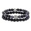 Picture of Men's Onyx Stone & Hammered Ball Beaded Stretch Bracelet Duo Set in Oxidized Stainless Steel