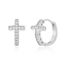 Picture of Cubic Zirconia Curved Cross Hoop Earrings in Rhodium over Brass