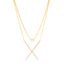 Picture of Brass Double Layered Bezel Cubic Zirconia & X-Shaped Pendant Cable Chain Necklace
