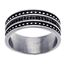 Picture of Silver-Tone Stainless Steel Cubic Zirconia 3 Row Bead Design and Black  Center Pave and Enamel Row Band Ring