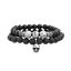 Picture of Steve Madden Silver-Tone Stainless Steel Men's Oxidized Skull Charm Double Layered Lava/Black Onyx Bead 7.5 Stretch Bracelet Set