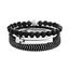 Picture of Steve Madden Stainless Steel Black Braided Leather and Black Beaded Triple Bracelet Set for Men